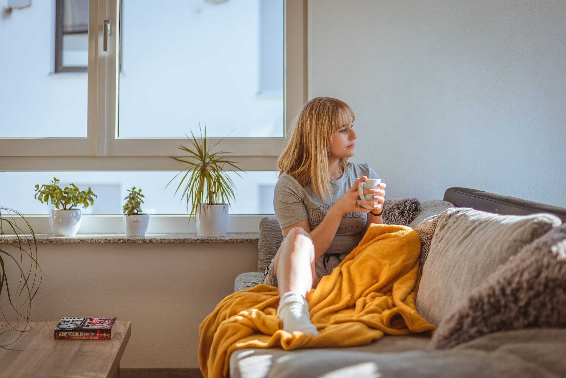 woman relaxing with blanket